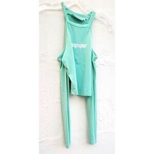 Trapstar Womens Top Small Its A Secret Long Sleeve Cold Shoulder Blue Green Crop